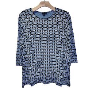 J. Jill Wearever Collection Knit Top Sz XL Geometric Print Black Blue Stretch